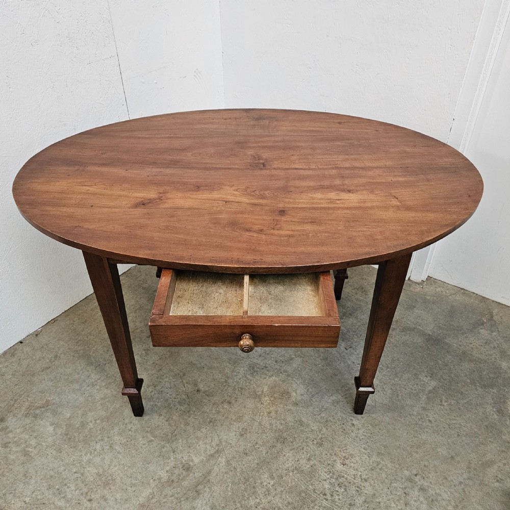 French Cherry Oval Table With Drawer View V