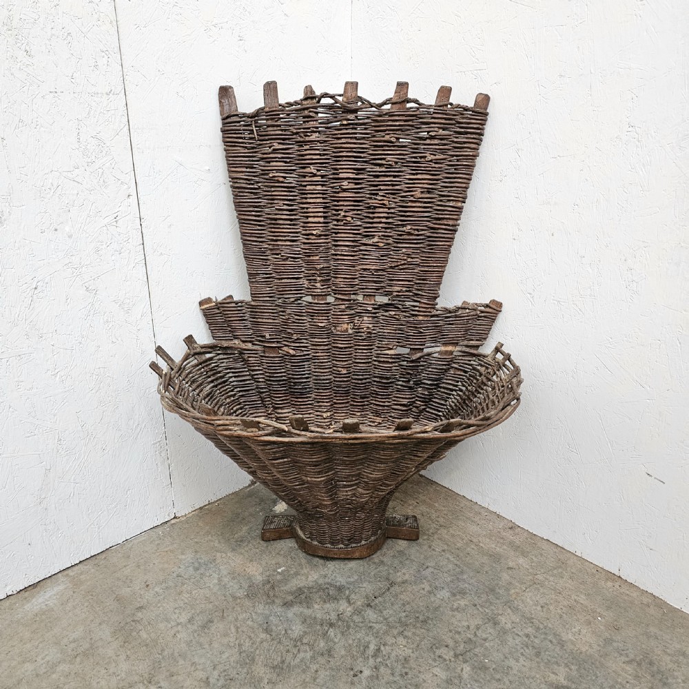 French Wicker Grape Harvesters Basket (Hotte)