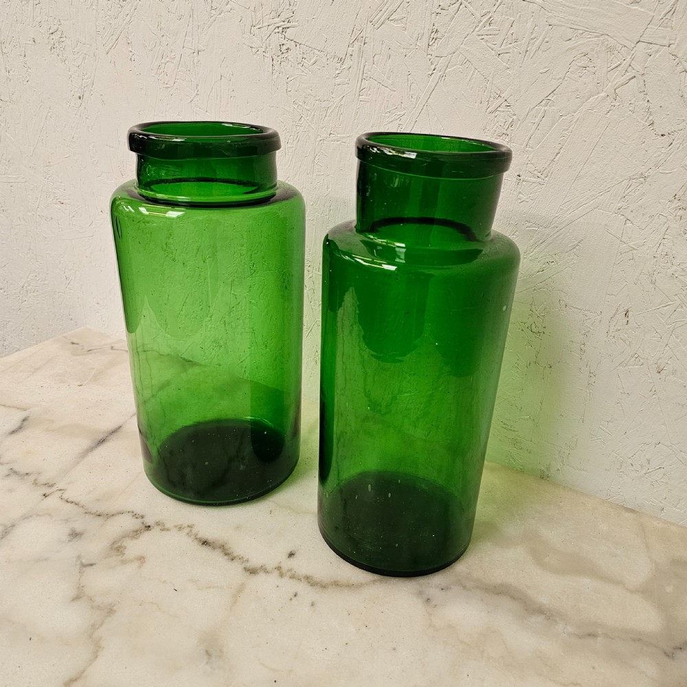 Two Large French Green Cornichon Pickling Jars View II