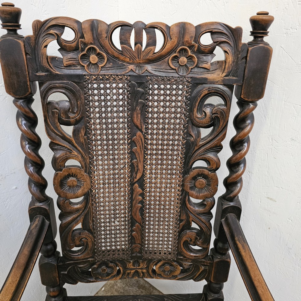 Pair Of Carved Victorian Barley Twist & Bobbin Rattan Armchairs View V