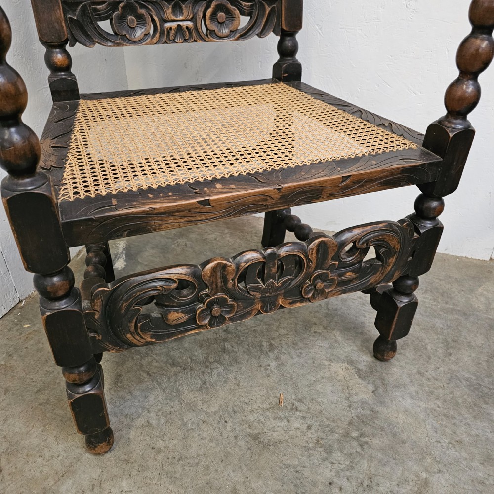 Pair Of Carved Victorian Barley Twist & Bobbin Rattan Armchairs View VI