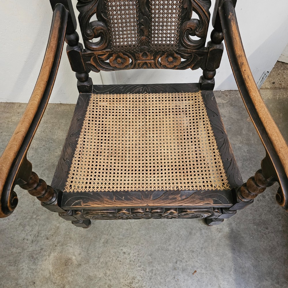 Pair Of Carved Victorian Barley Twist & Bobbin Rattan Armchairs View VII