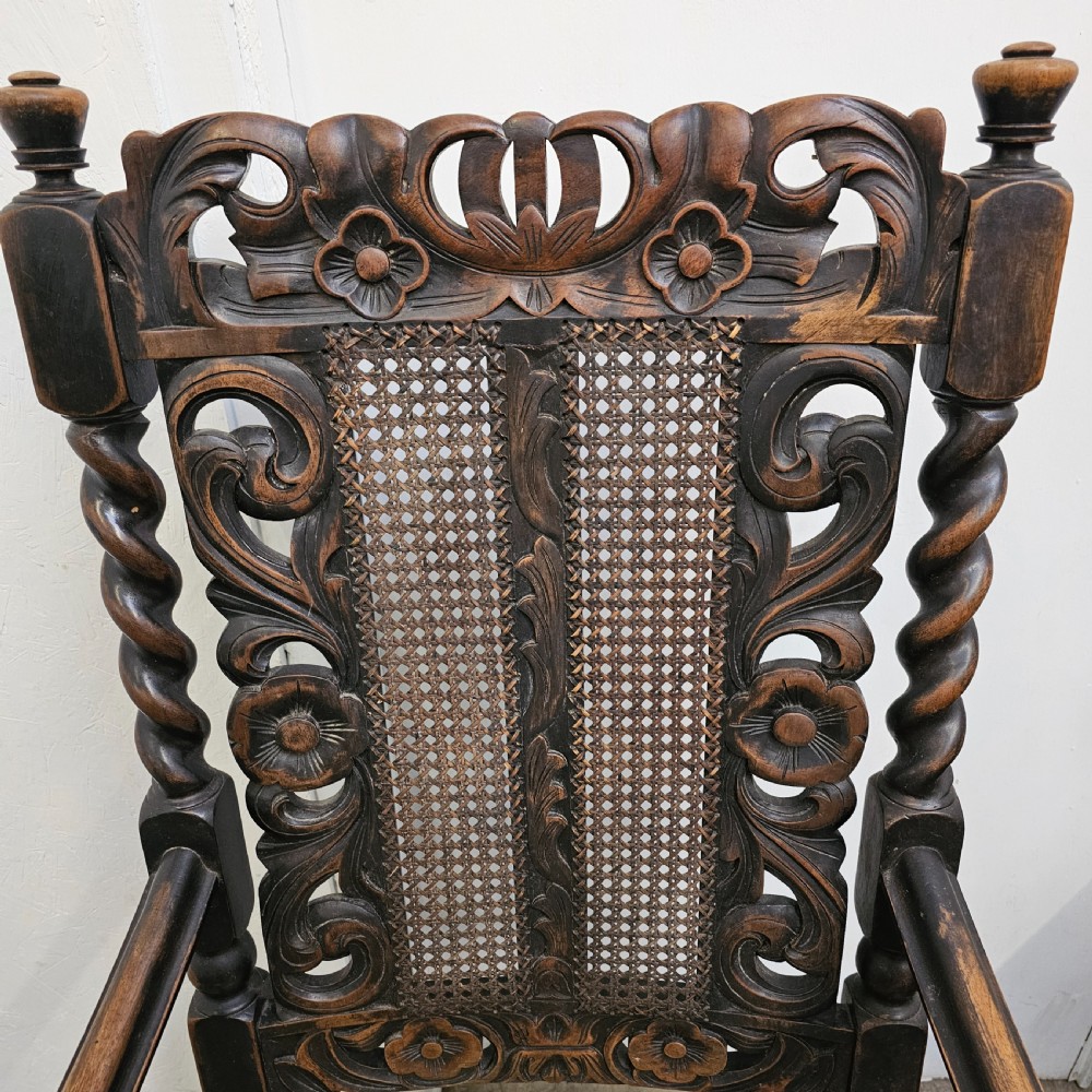 Pair Of Carved Victorian Barley Twist & Bobbin Rattan Armchairs View VIII