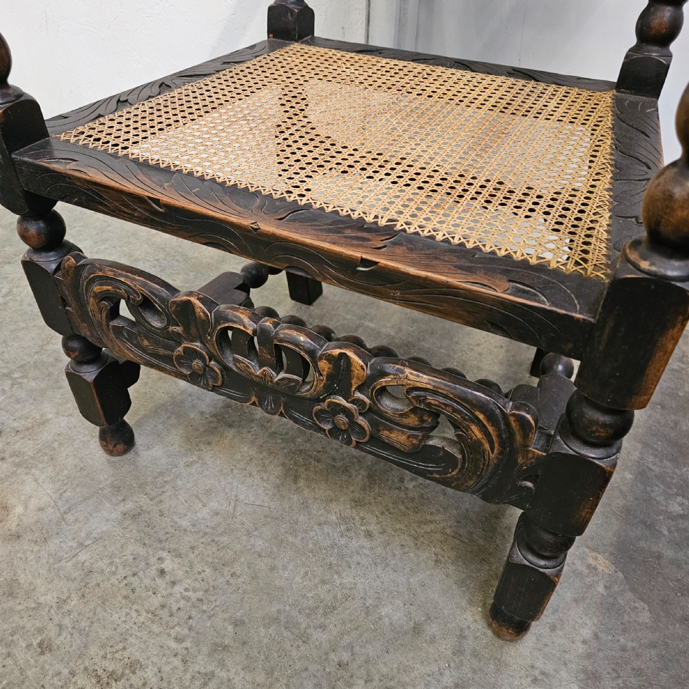 Pair Of Carved Victorian Barley Twist & Bobbin Rattan Armchairs View IX