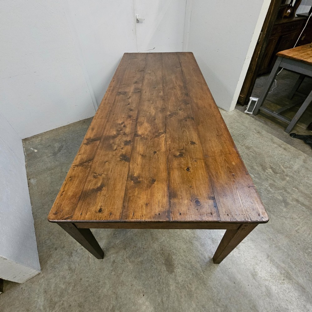 Large French Pine & Oak Village Hall Dining Table (2.4m) View III