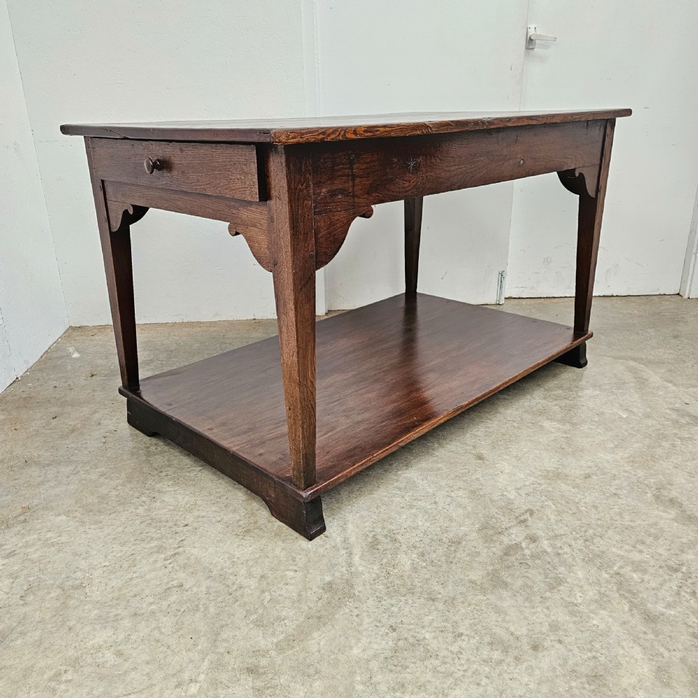 French Oak Two Tier Work Table With Drawer View V