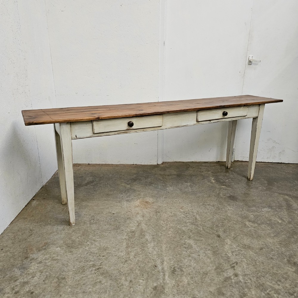 Long French Painted Two Drawer Console 