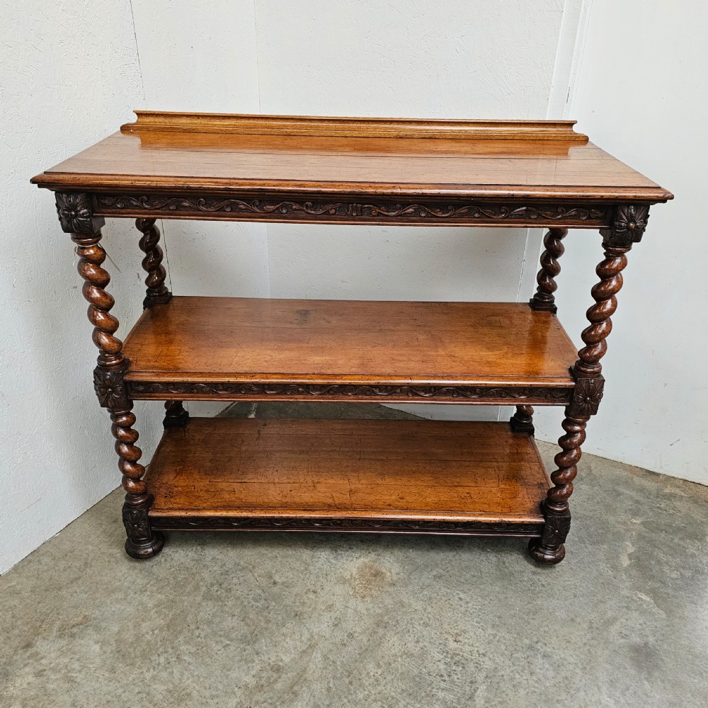 19th Century English Carved Oak Three Tier Buffet View II