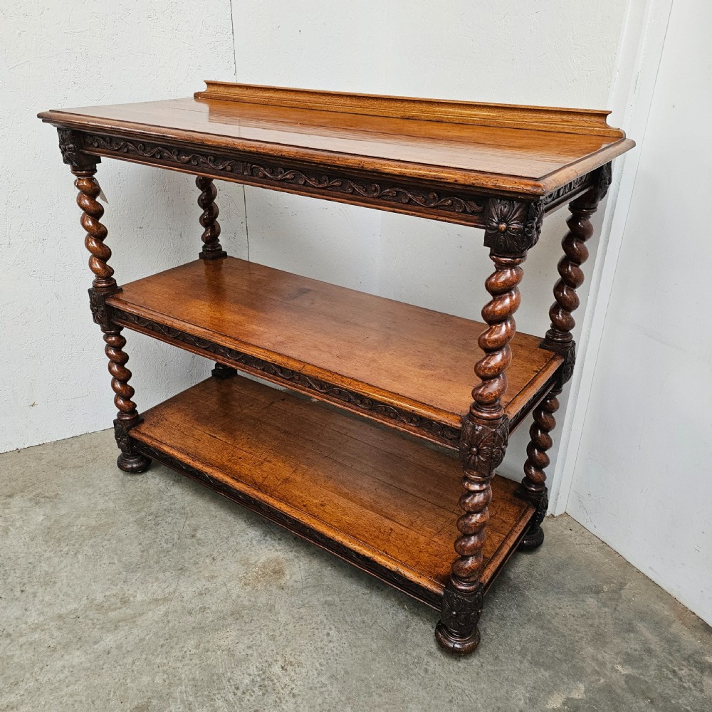 19th Century English Carved Oak Three Tier Buffet View V