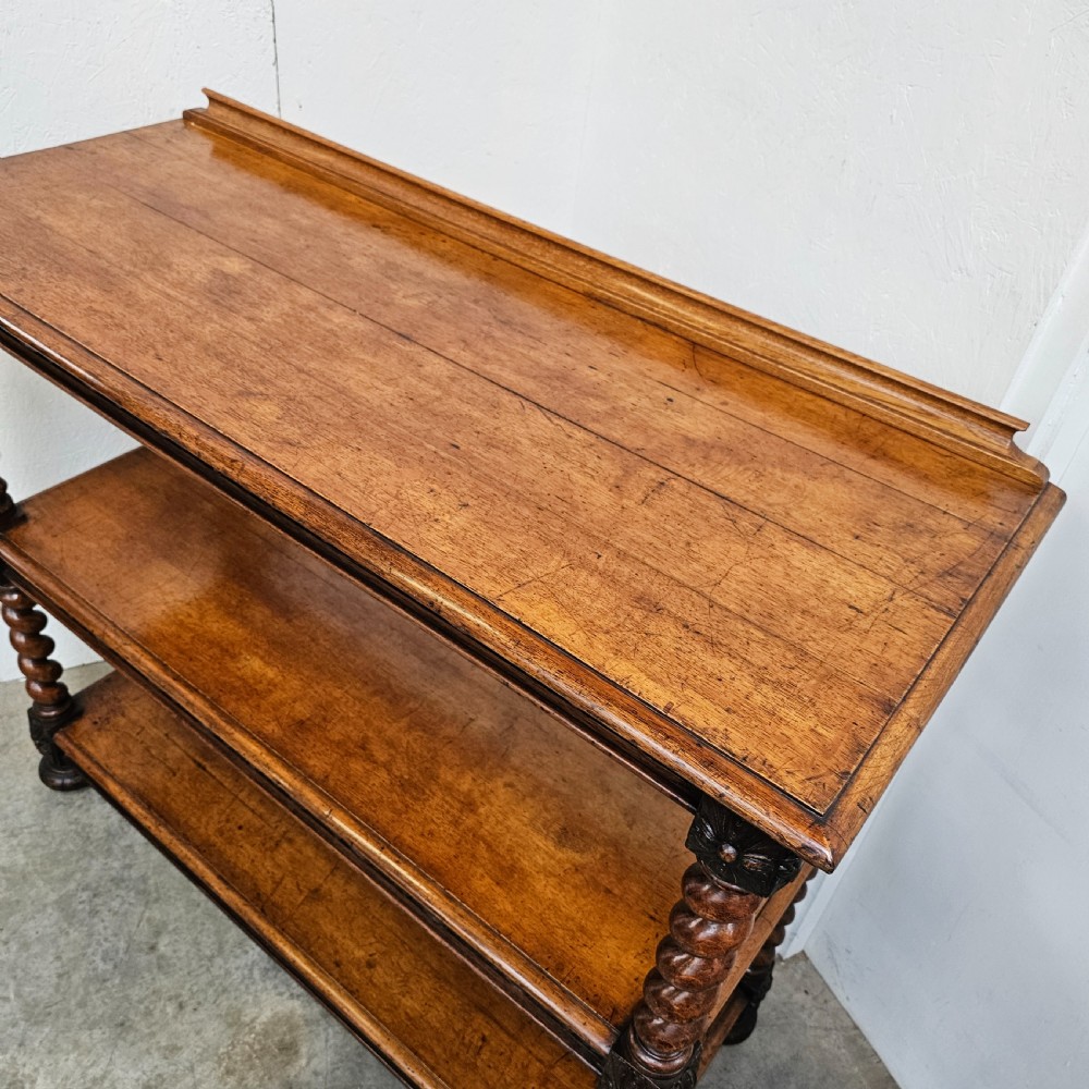 19th Century English Carved Oak Three Tier Buffet View VI