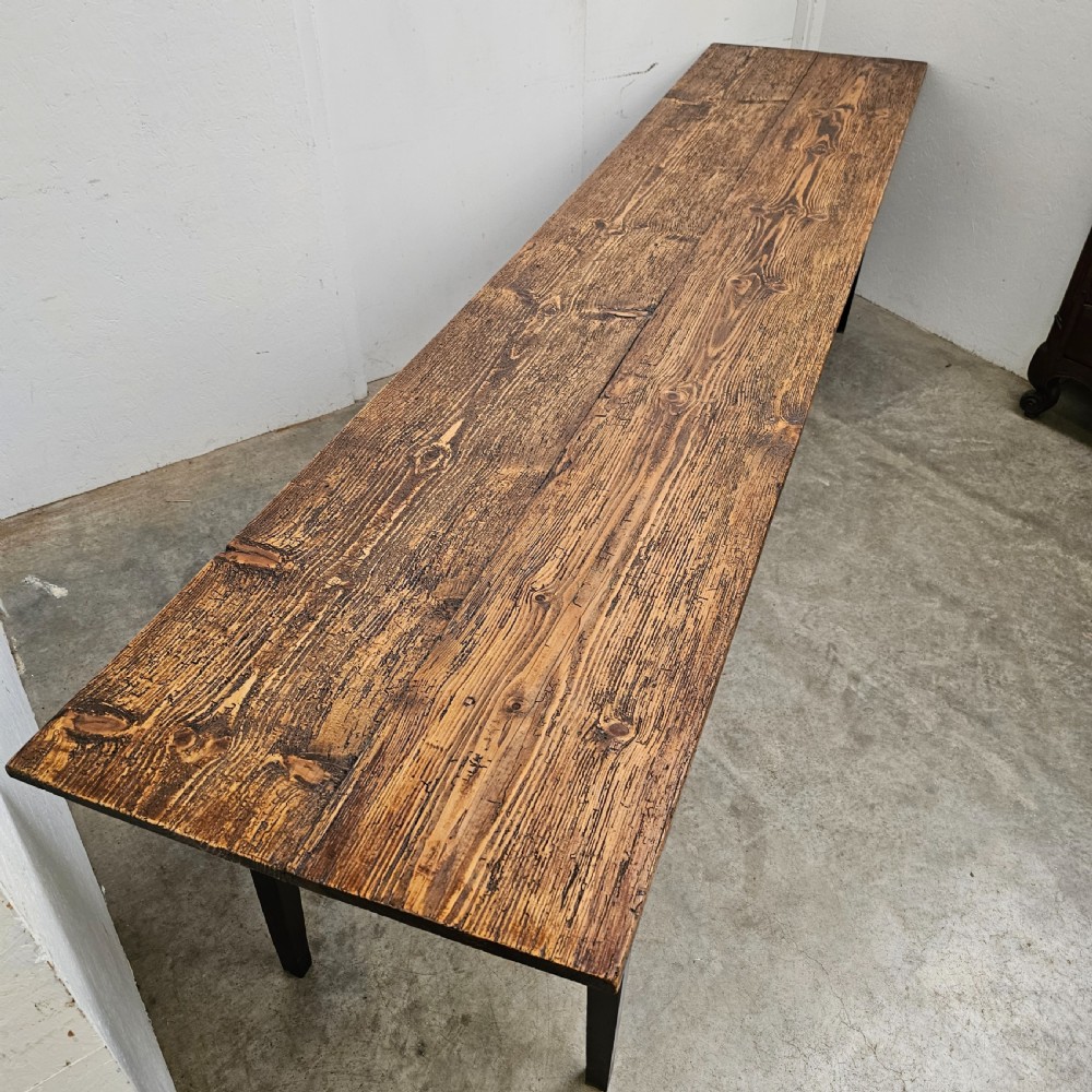 Long Rustic Pine & Oak Two Plank Harvest Table (9.5ft) View IV