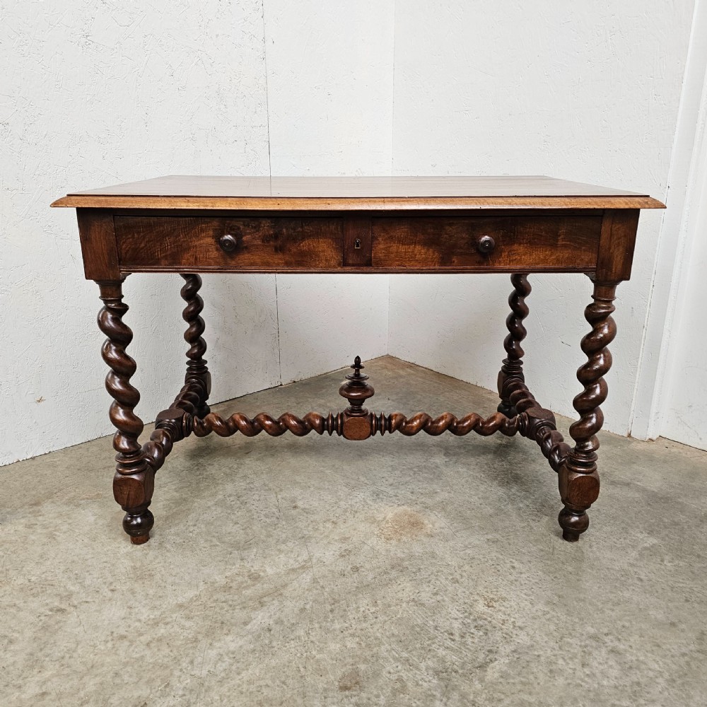 Walnut Two Drawer Barley Twist Writing Desk