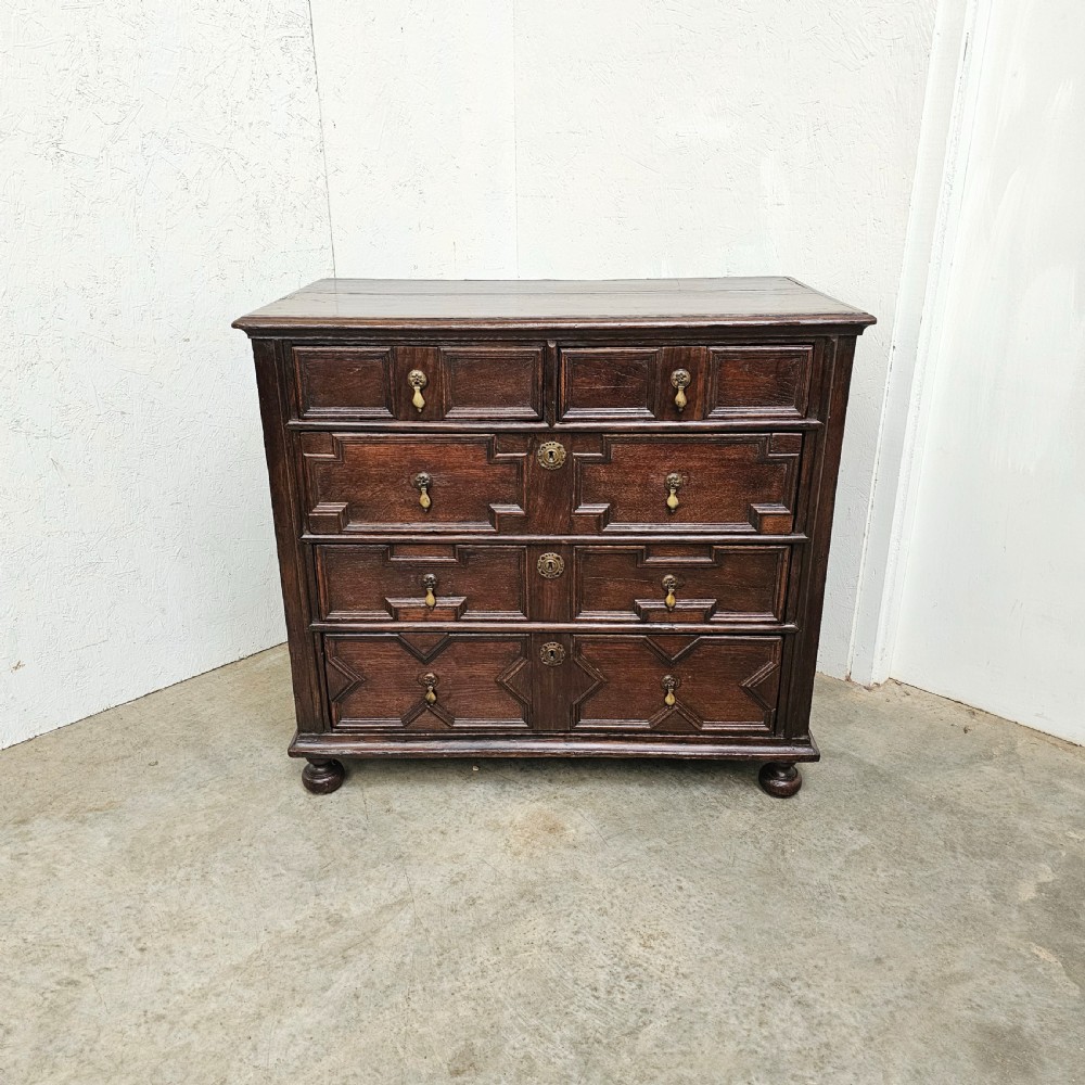 English Panelled Oak Geometric Chest (Late 17th Century)