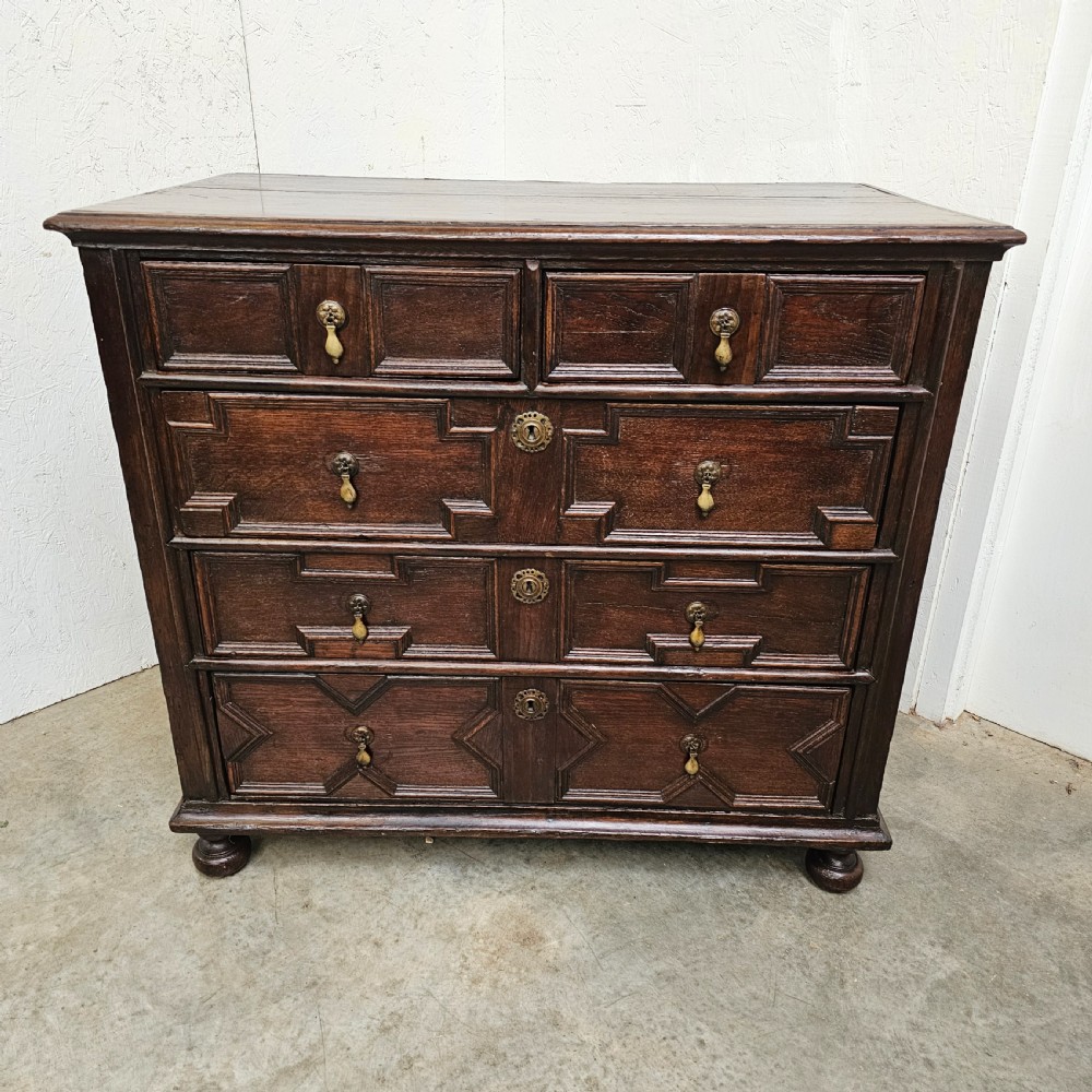 English Panelled Oak Geometric Chest (Late 17th Century) View II