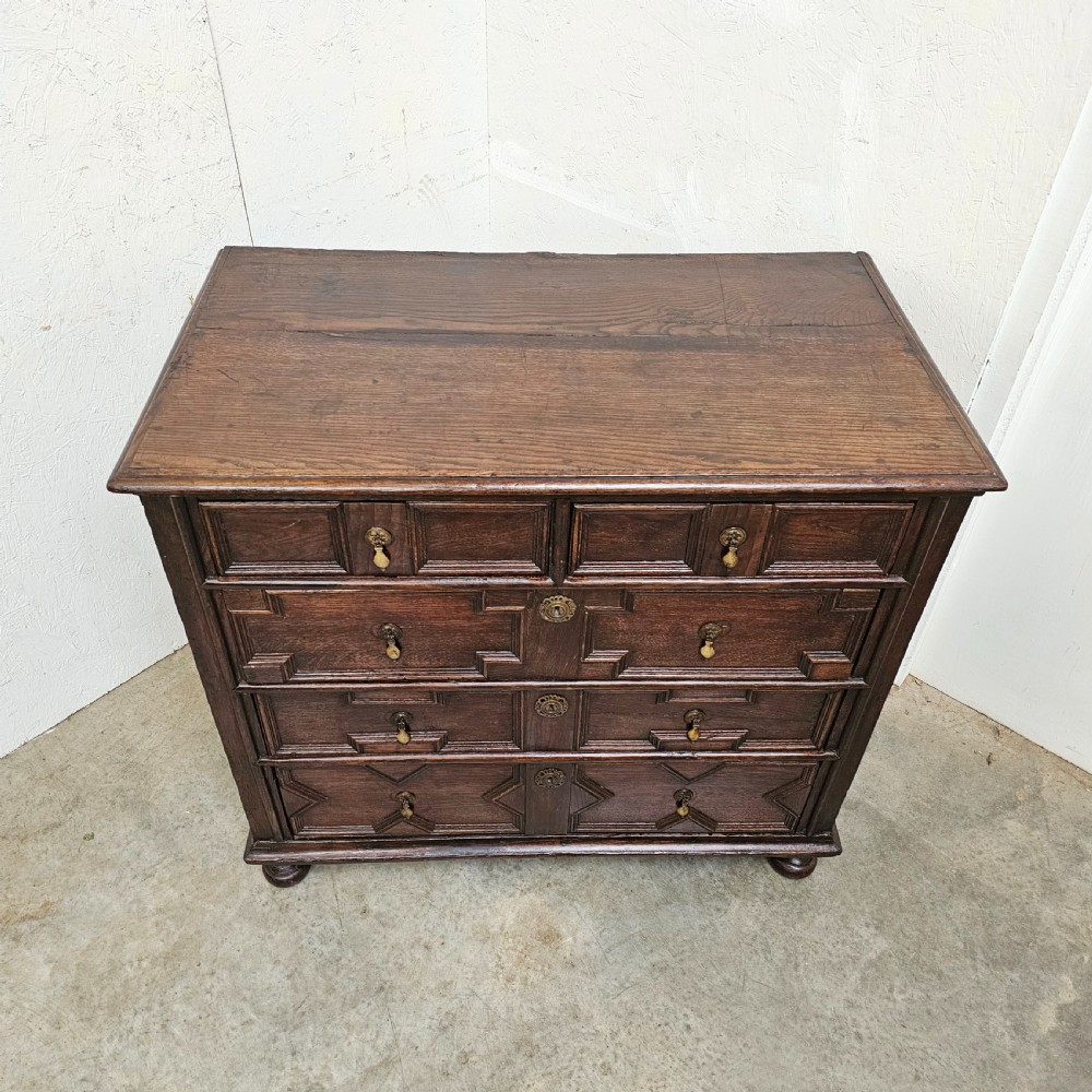English Panelled Oak Geometric Chest (Late 17th Century) View III