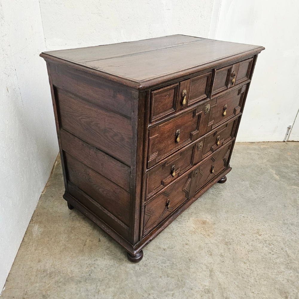 English Panelled Oak Geometric Chest (Late 17th Century) View V