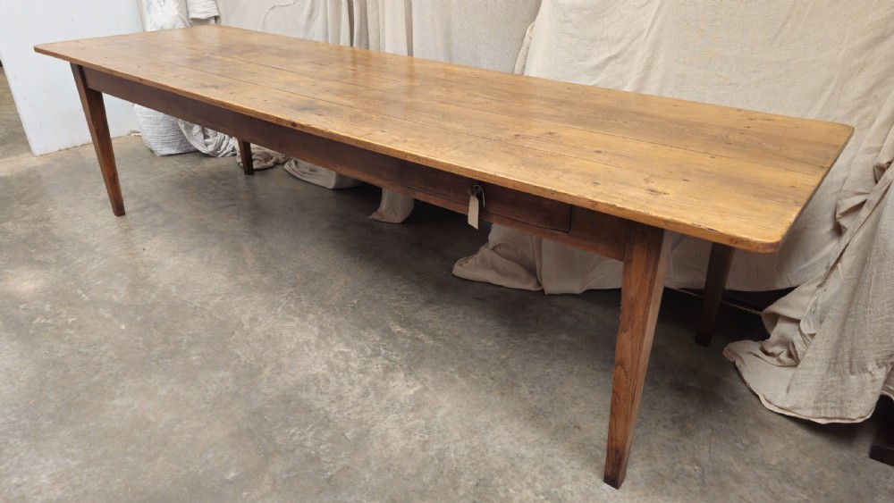 Long French Pine & Oak Community Hall Table (3 Meters) View III