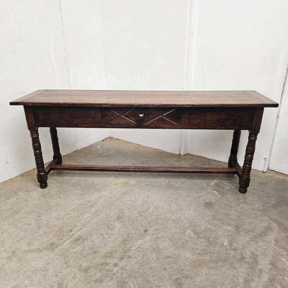 French Oak Serving Table With Carved Drawer