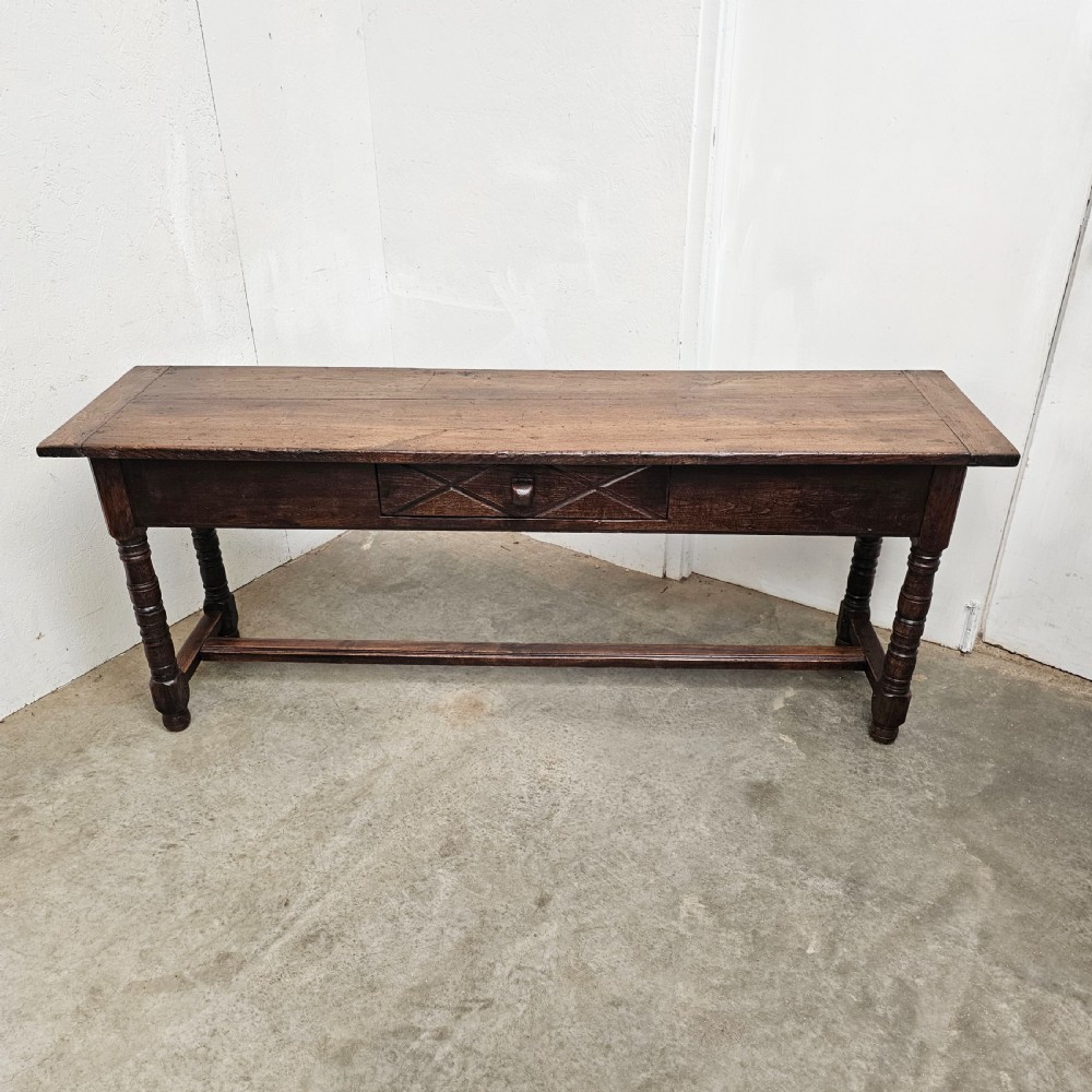 French Oak Serving Table With Carved Drawer View III