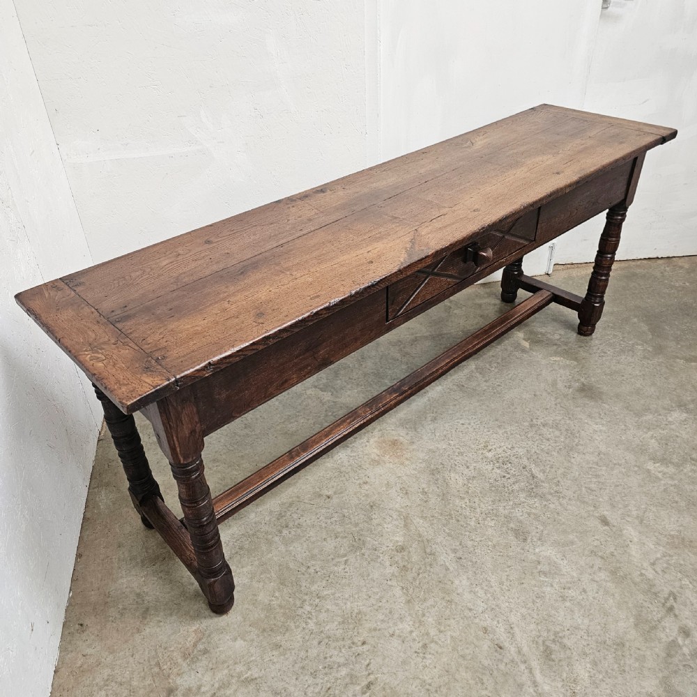 French Oak Serving Table With Carved Drawer View VI