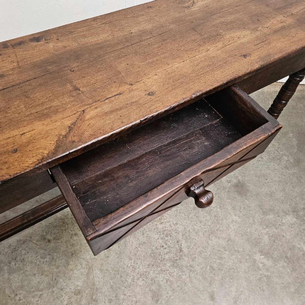 French Oak Serving Table With Carved Drawer View VII