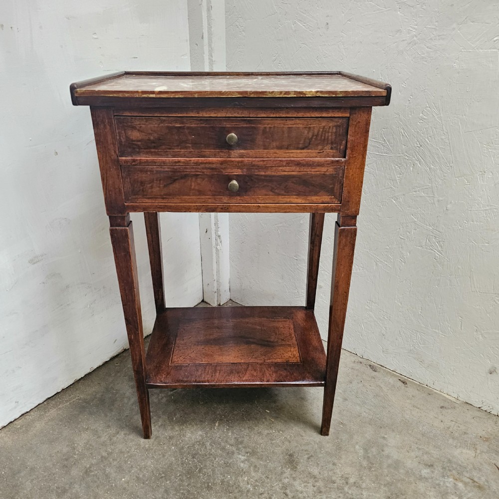 French Walnut & Marble Nightstand