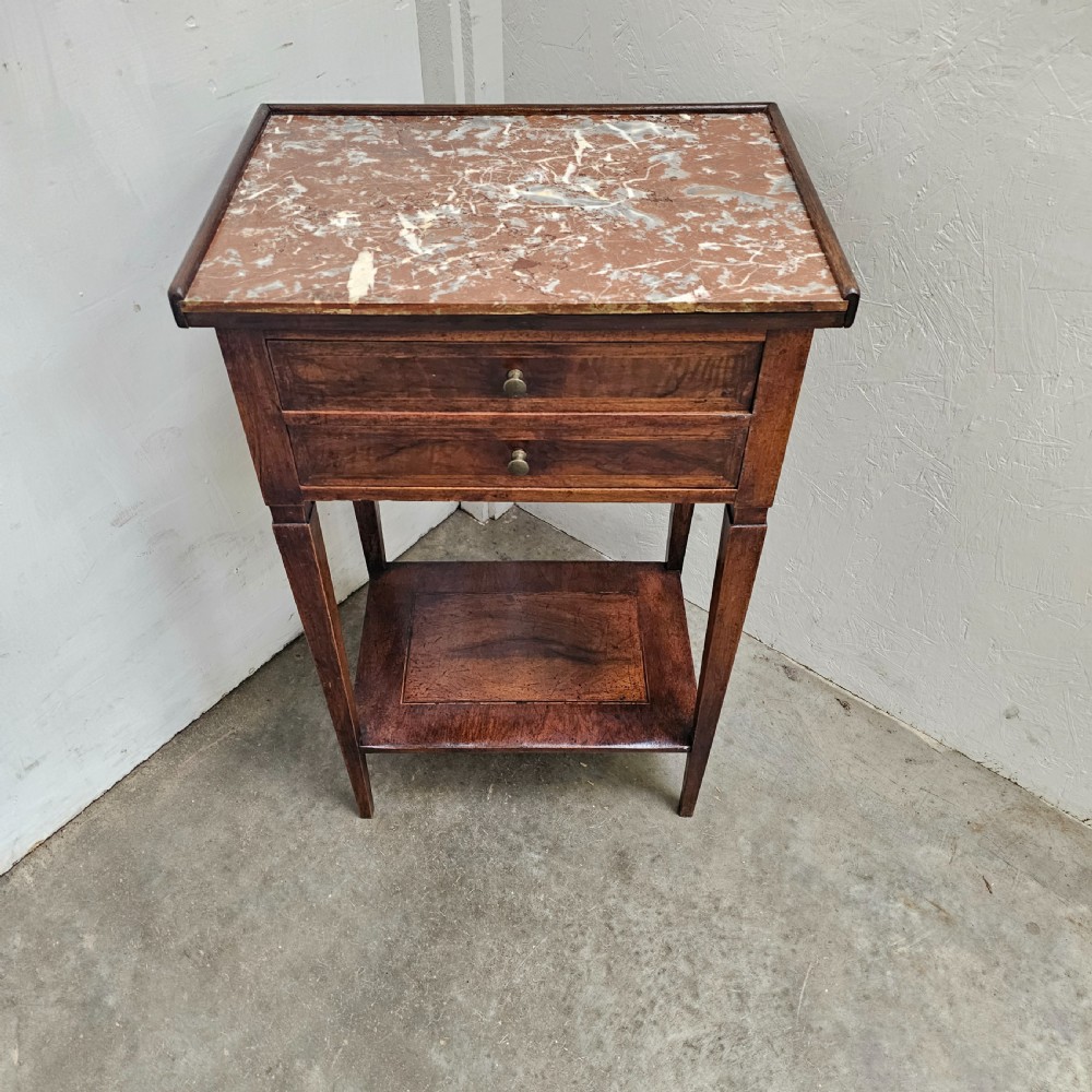 French Walnut & Marble Nightstand View II