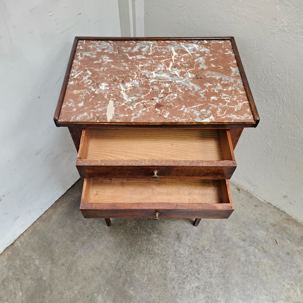 French Walnut & Marble Nightstand View III