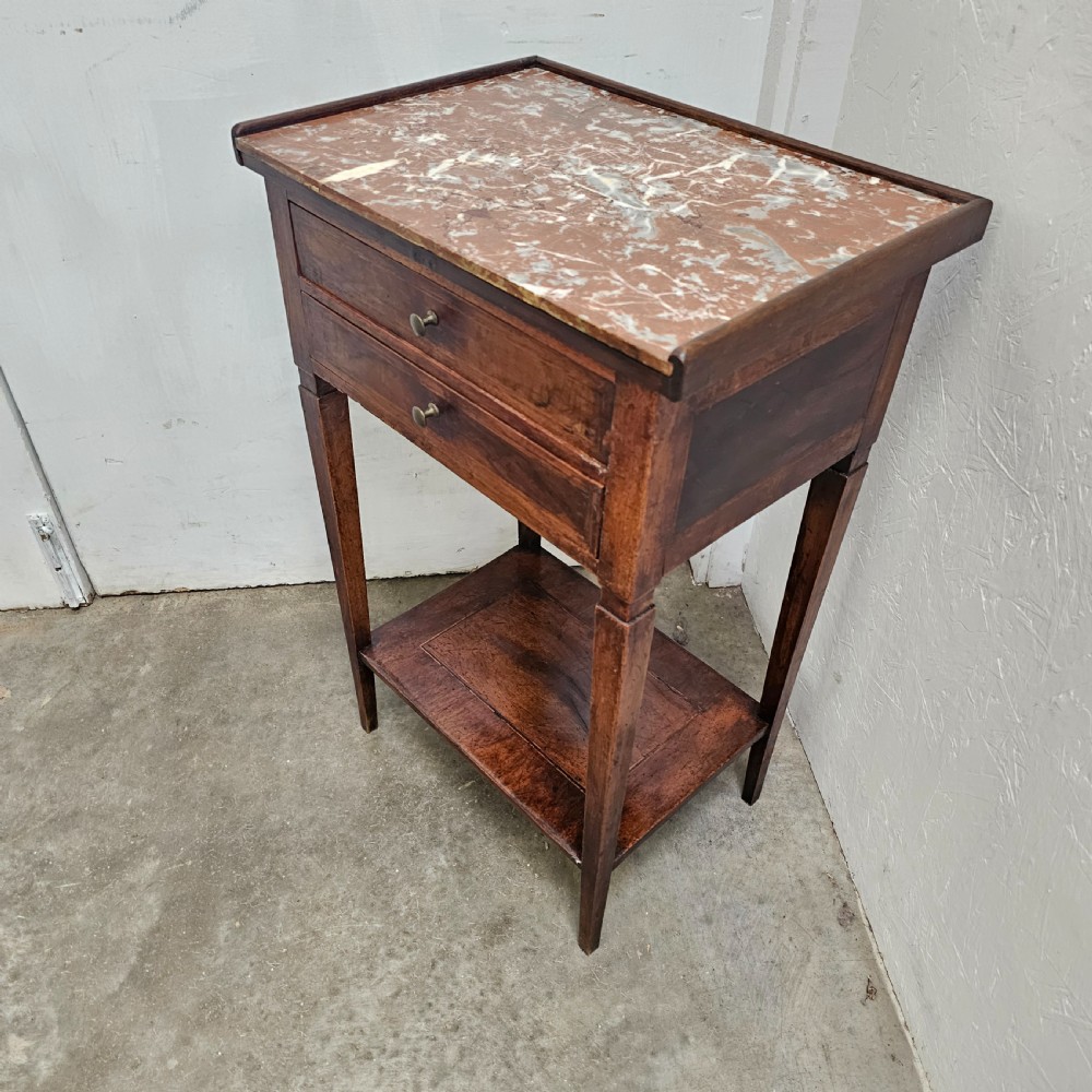French Walnut & Marble Nightstand View IV
