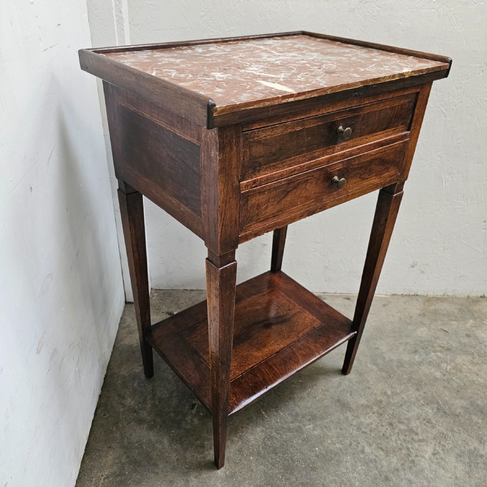 French Walnut & Marble Nightstand View VI