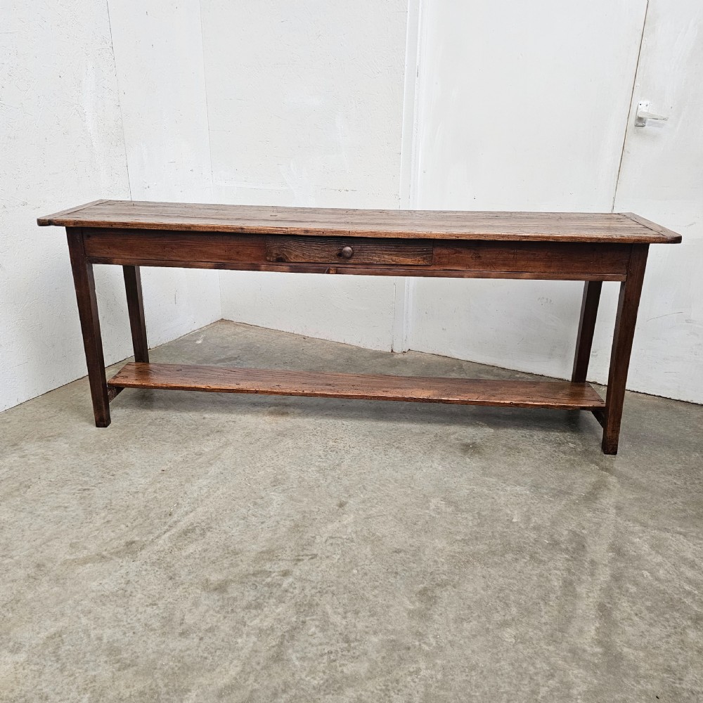 French Country Pine Potshelf Serving Table With Drawer