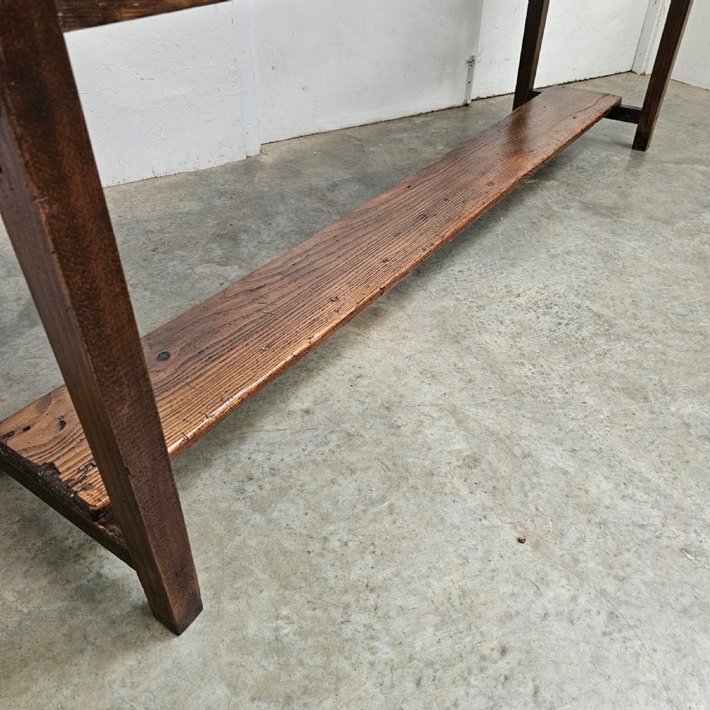 French Country Pine Potshelf Serving Table With Drawer View III