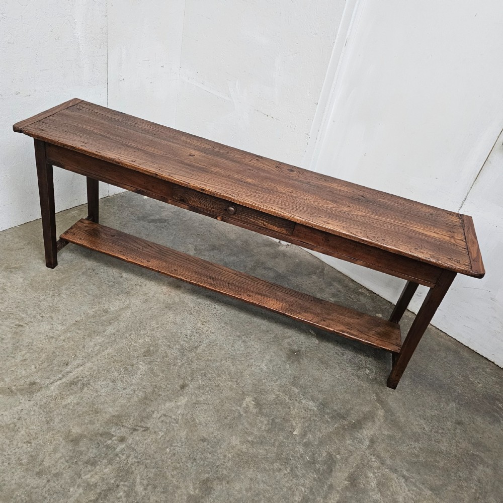 French Country Pine Potshelf Serving Table With Drawer View V