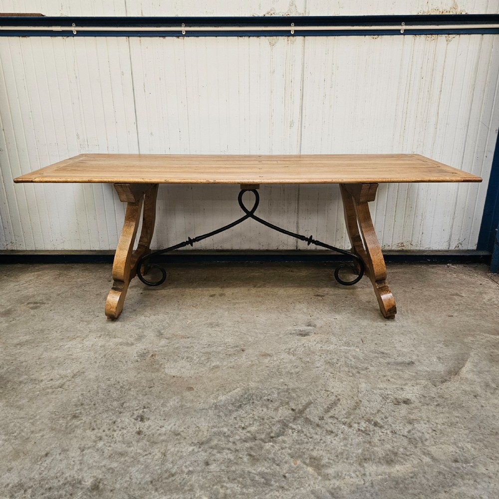 Pale Walnut, Oak & Iron Catalan Style Trestle Table