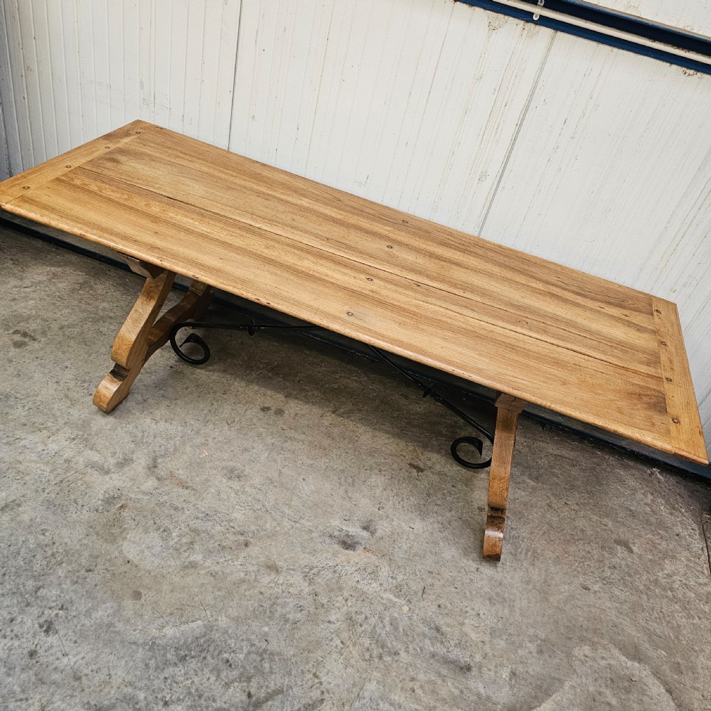 Pale Walnut, Oak & Iron Catalan Style Trestle Table View II
