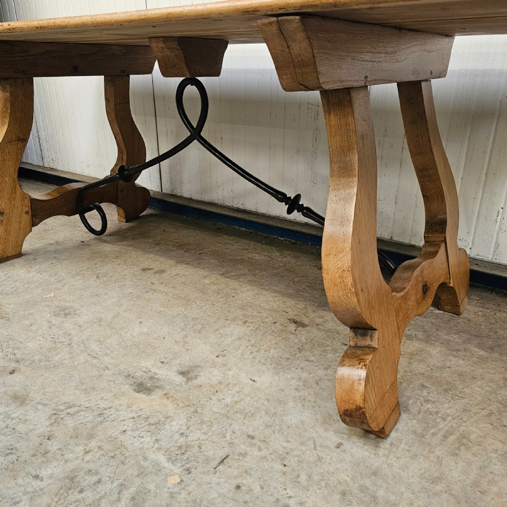 Pale Walnut, Oak & Iron Catalan Style Trestle Table View III