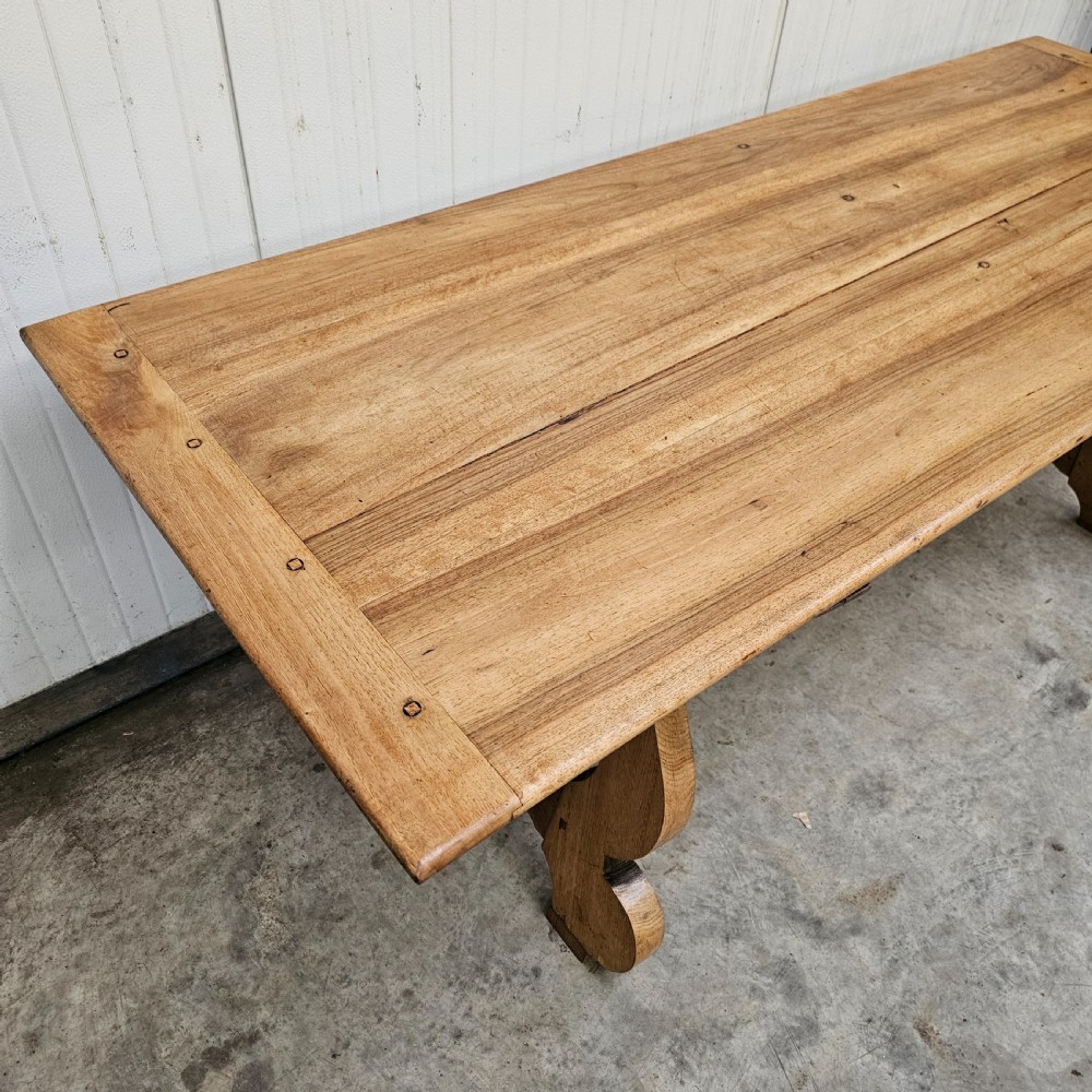 Pale Walnut, Oak & Iron Catalan Style Trestle Table View V