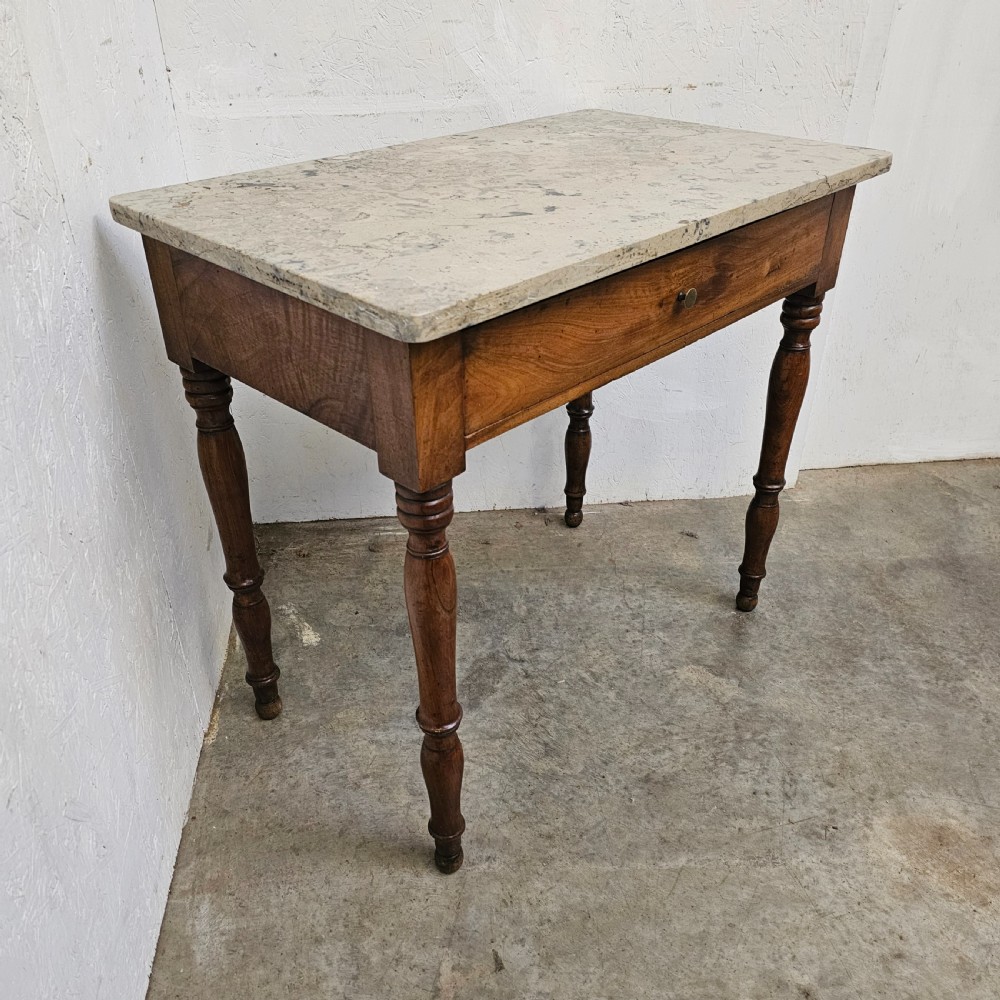 French 19th Century Marble Top Side Table With Drawer View II