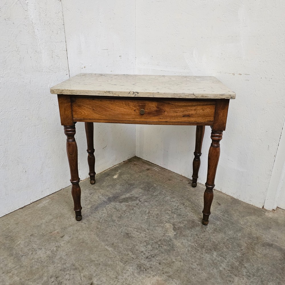 French 19th Century Marble Top Side Table With Drawer