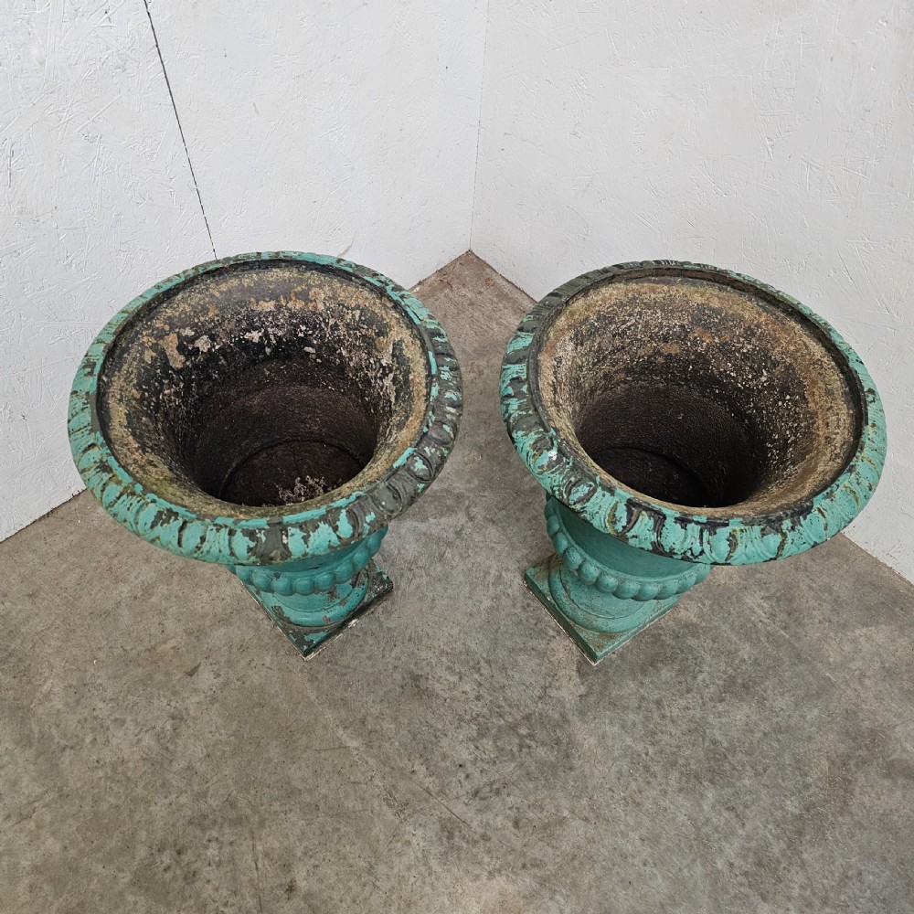 Pair of French 19th Century Cast Iron Urns View V