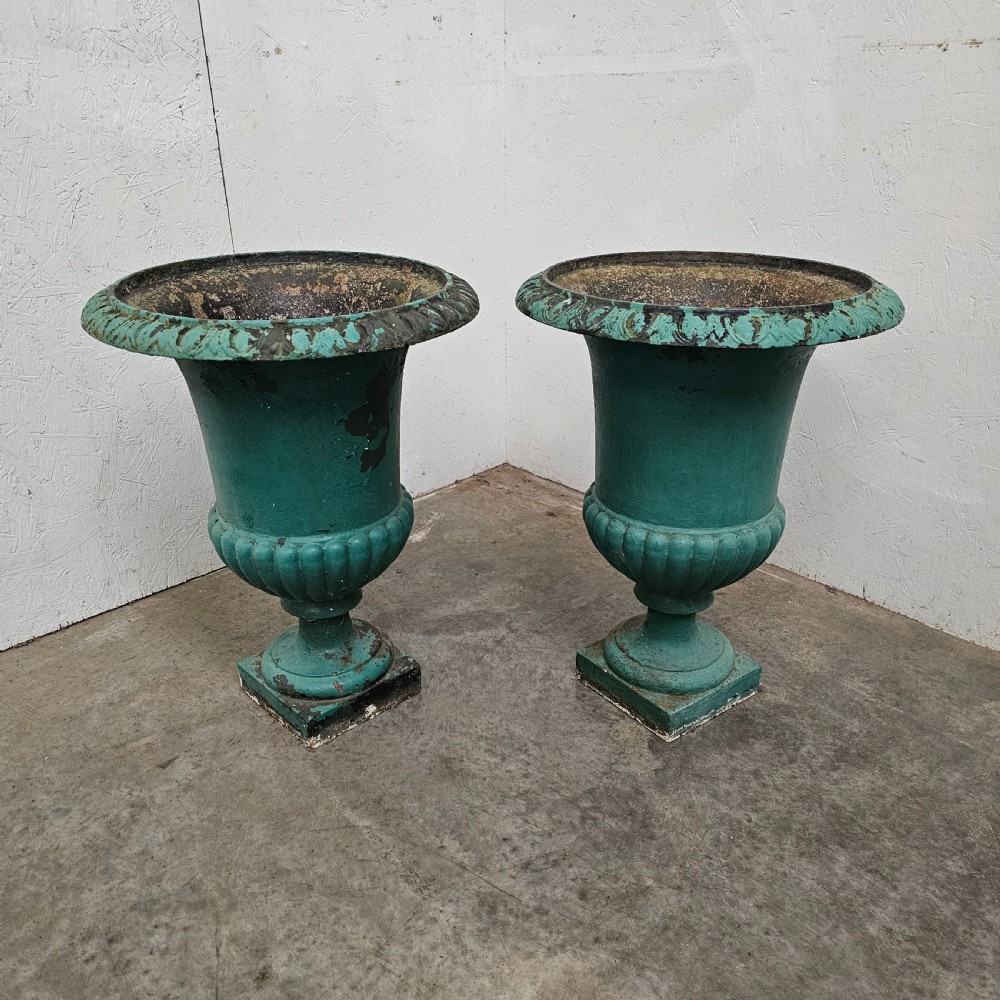 Pair of French 19th Century Cast Iron Urns