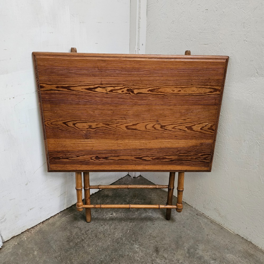 A French folding side table featuring turned wood legs shaped to resemble bamboo stalks and a smooth rectangular top. View IV
