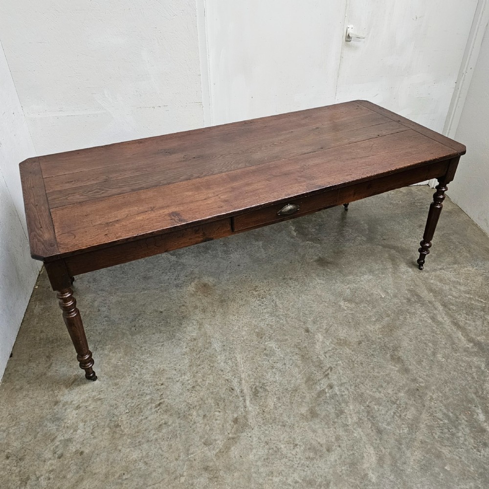 French Oak Turned Leg Dining Table With Drawer View IV