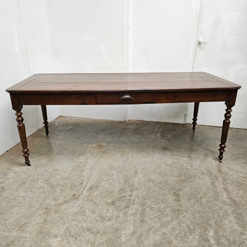 French Oak Turned Leg Dining Table With Drawer View V