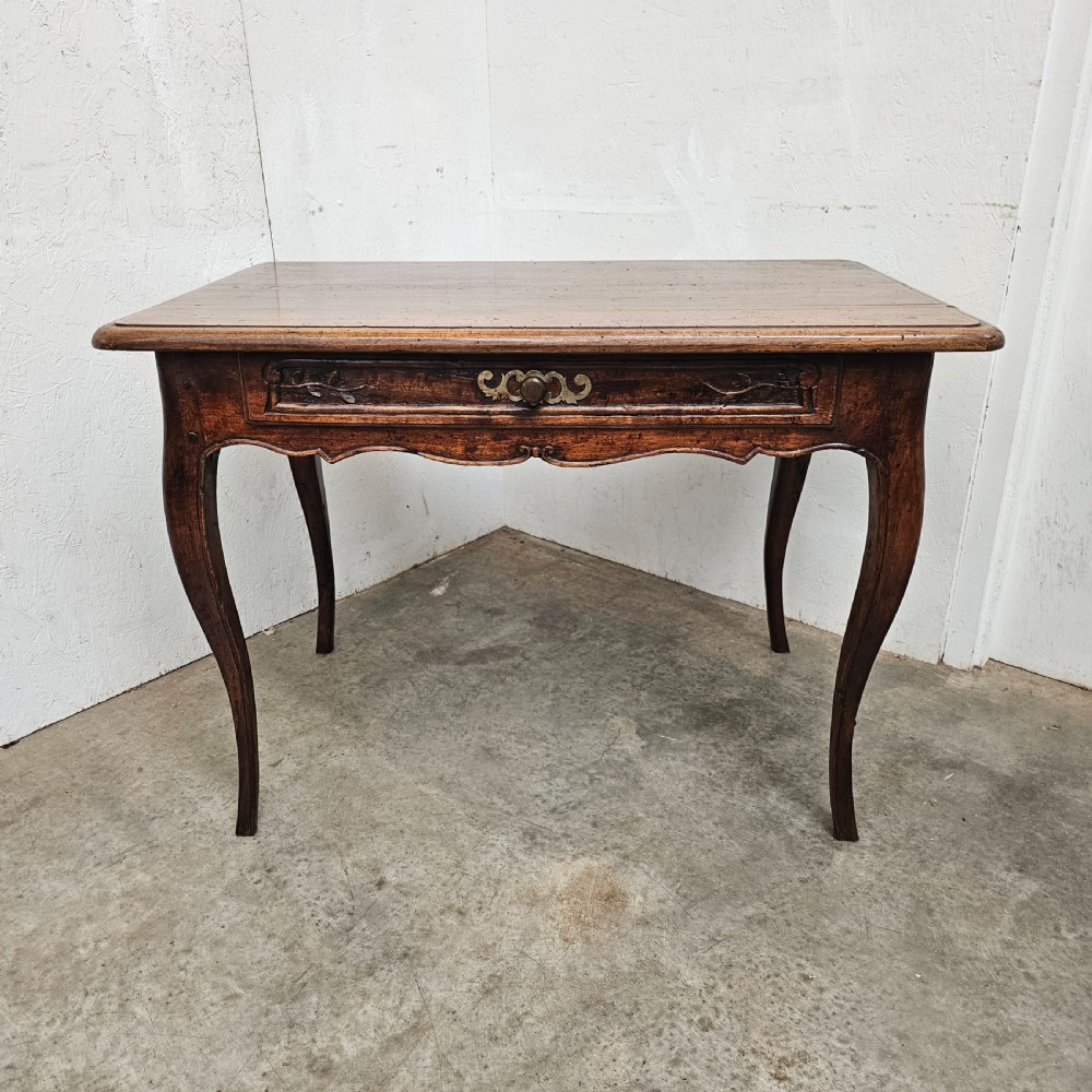 French Walnut Cabriole Leg Side Table With Drawer