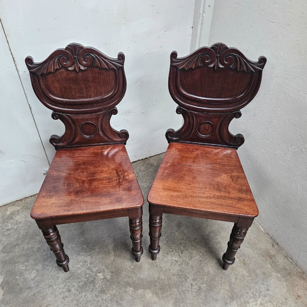 Pair of William IV English Mahogany Hall Chairs View IV