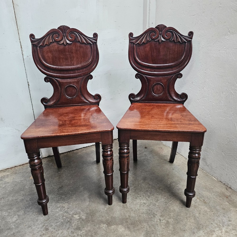 Pair of William IV English Mahogany Hall Chairs View V