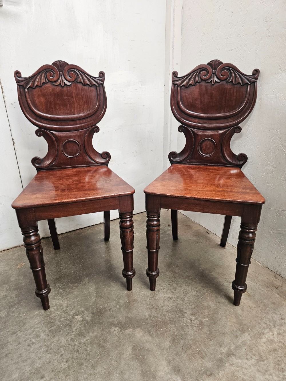 Pair of William IV English Mahogany Hall Chairs