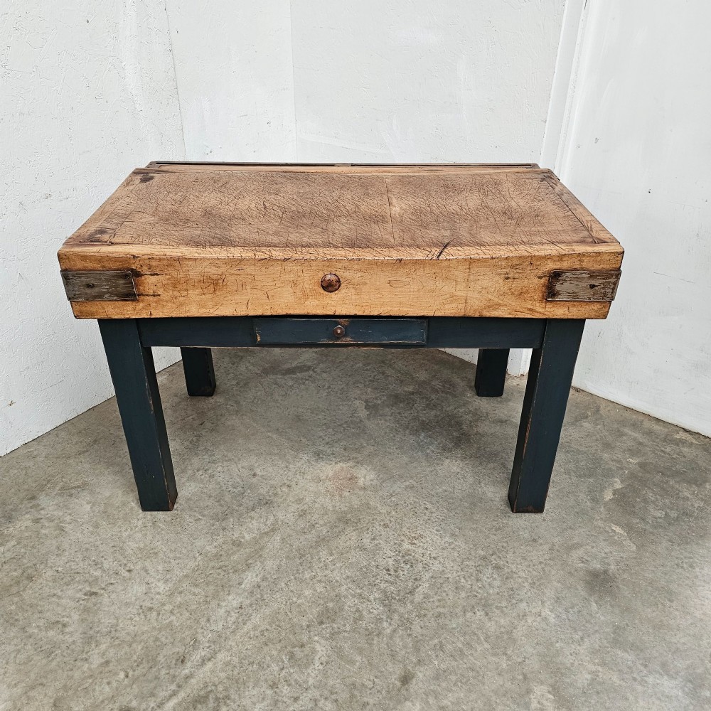 English Beech Butchers Block On Painted Stand View IV