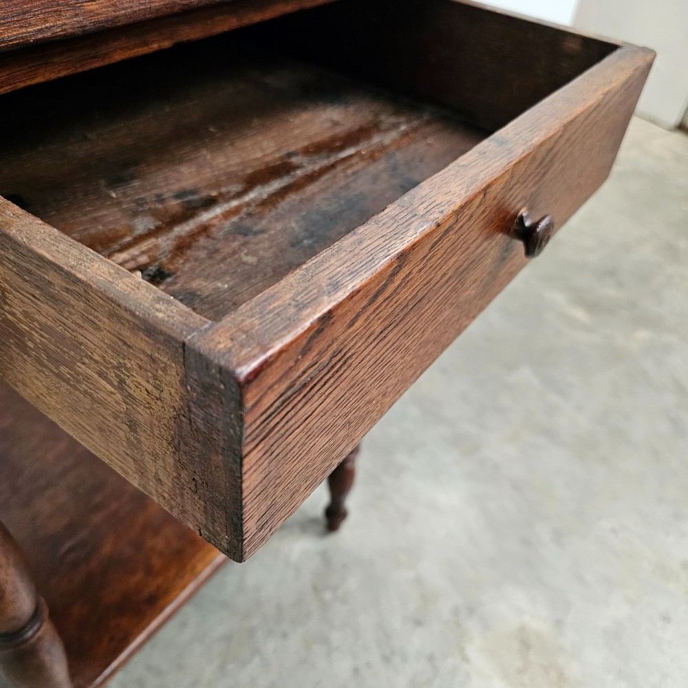 Two-Tier French Oak Lamp Table With Drawer View II